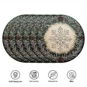 VIKAMA 6PC Cây Thông Giáng Sinh & Tấm Lót Hình Bông Tuyết Trang Trí Bàn Ăn Lễ Hội Polyester Không Dệt Dễ Dàng Chăm Sóc Phụ Kiện Bàn Ăn Cho Bữa Tiệc Tại Nhà