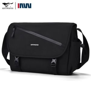 Septwolves Mens Large Capacity Casual Crossbody Shoulder Bag Fashionable Briefcase Travel Backpack Soft Handle Zipper Closure