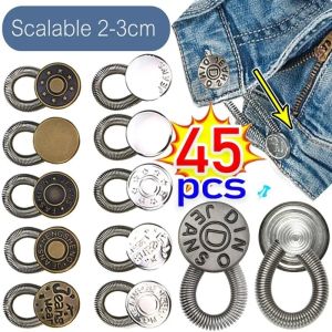 45Pcs Trousers General Buttons Accessories Pants Jeans Metal Buttons Waist Extension Multi-style Sewing Free Adjustable Retractable Waistband Expander