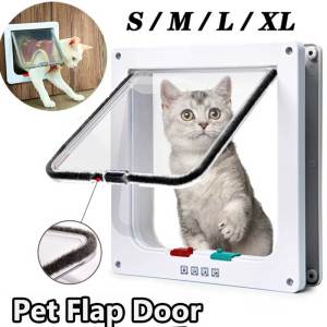 Cat Dog Flap Door ABS Plastic Gates with 4 Way Locking Security Lock Automatically Close Pet Weatherproof Pet Supplies