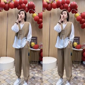 Ice Silk Cotton Linen Tassel Vest Harem Pants Casual Loose Fashion Three-Piece Suit Summer New Internet Celebrity Tops