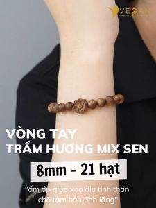 Vòng tay  VEGAN Trầm Hương Thuần Chay mix charm sen