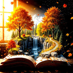 HUACAN Diamond Mosaic Autumn Landscape Tree Castle Book Waterfall Home Decor Rhinestones Diamond Painting Handicrafts Art