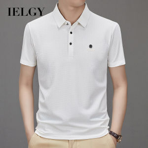 IELGY เสื้อยืดเสื้อโปโลแขนสั้นผู้ชายเสื้อลำลองวัยกลางคนระบายอากาศตาข่ายแบบบางสำหรับฤดูร้อน