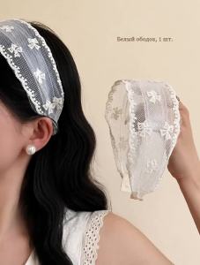Wide Headband French Tulle Lace Bow Women Summer Countryside Vintage Hair Accessory