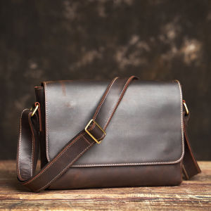 NUPUGOO Mens Shoulder Bag Genuine Leather Casual Messenger Classic Crossbody High Quality Flip Schoolbag For 9.7 Inch Ipad