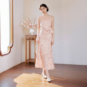 XIANGYING | New Chinese Style White Satin Strap Dress