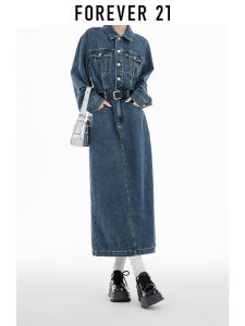Forever21 | Vintage Denim Dress Long Sleeve Fitted Split