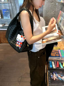 Black Woven Underarm Bag Womens Commuter Handbag Luxury Minimalist Style Single Shoulder Soft Handle Fashionable Basket Bag