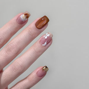 Handmade Hổ Phách Móng Tay Nghệ Thuật Mắt Mèo Có Thể Đeo Được Thiết Kế Mùa Thu Mùa Đông Pure Desire Có Thể Tháo Rời Chất Lượng Cao Cấp Móng Tay Giả Dễ Khô