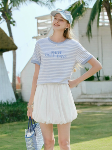XIANGYING | Contrast Stripe Navy Style T-Shirt
