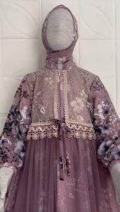 Gamis ceruty rompi renda anak perempuan usia 3 - 10 tahun / baju gamis raya anak motif bunga - pakaian muslimah lebaran anak free hijab