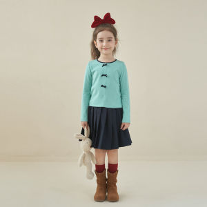 Spring New Sweet Butterfly Knot Girls T-shirt Baby Casual Base Shirt Versatile Loose Fit Cotton Blend Long Sleeve round Neck