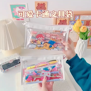 Trapezium Pencil Case Cute and Aesthetic l Permium Quality Kotak Pensil l Pouch Make Up l Dompet Make Up l Dompet Kosmetik l Douyin Make Up Pouch l COD Mini Pouch kotak pensil Transparant Travel Make up HP Lucu Mudah Dibawa kotak alat tulis- Warna Warni