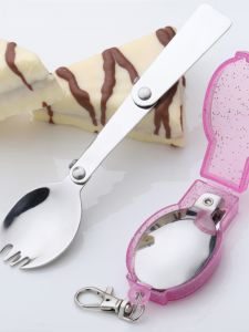 Foldable 304 Stainless Steel Spork Compact Travel Soup Spoon Utensils Extendable Two-In-One Fork Spoon Small Soup Spoon