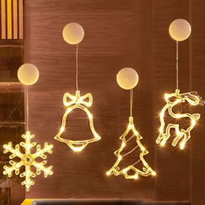 โคมไฟสตริงนางฟ้าตกแต่งคริสต์มาสเกล็ดหิมะซานต้าประดับหน้าต่างสำหรับตกแต่งบ้านวันคริสต์มาสปีใหม่ไฟ LED