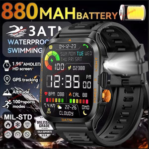 2025 Outdoor Sport Smart Watch Men 1.96" HD Screen LED Flashlight 800mAh Large Battery Heart Rate Waterproof BT Calls Smartwatch