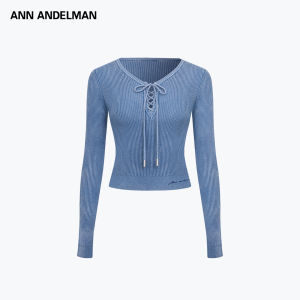 ANN ANDELMAN | Two-tone Stripe Tie Detail Lightweight V-Neck Long Sleeve Knitwear