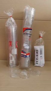 แก้วแข็งใสไม่แตก TR-7GP แก้วPETขนาด 7 ออนซ์ ปาก 85 mm. พร้อมฝา ยี่ห้อTC แพคละ 50 ใบ