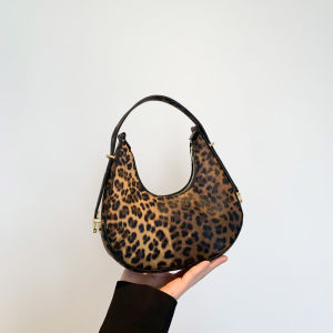 Crescent-shaped Underarm Bag for Women Brown Black Leopard Handbag Clutch Bag Female Vintage PU Leather Crossbody Bags Versatile