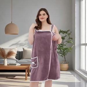 1Pc Womens Plus Size Wearable Bath Towel - Cute Bow Shower Skirt Adjustable Bath Robe with Pocket. Soft Fabric for Home Use.