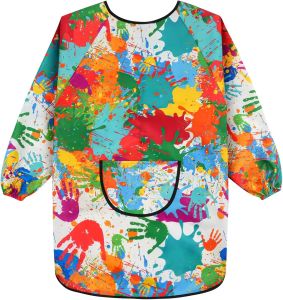 Painted Childrens Apron Waterproof Apron Long Sleeve with Pockets 6 To 12 Years Old for Crafts Cooking and Painting Apron