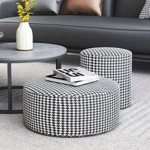 Simple round Sofa Stool with Plaid Pattern Italian Style Living Room Coffee Table Low Bench Shoe Changing Stool Artistic Design