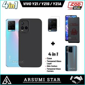 PROMO PAKET 4 IN 1 CASE VIVO Y21 / Y21S / Y21A / Y21T / Y21E / Y21G / Y33S / Y33T SOFTCASE SLIM BLACK MATTE LIQUIT + ANTI GORES CERAMIC MATTE ANTI SPY + SKIN CAMERA LENS + GARSKIN CARBON 3D