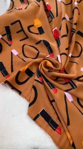 Vải Lụa Mango Vàng Họa Tiết Chữ LOVE Khổ 1m5 - Chất Đẹp Co Giãn Nhẹ Mịn Rũ Không Cần Lót