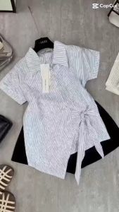 Áo Sơ Mi Nữ BABEE Ngắn Tay Buộc Tà Chéo Phong Cách Thanh Lịch Trẻ Trung Sành Điệu Cá Tính