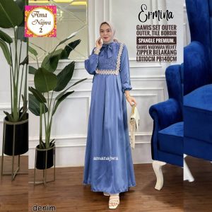 A2 SET DRESS OUTER ROMPI ERMINA DRESS VELVET MIX TILE BORDIR TERLARIS BEST SELLER VIRAL TERKINI GAMIS MAXI Grey Dress Kombinasi