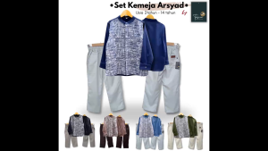 Tabina Setelan Kemeja Koko Lengan Panjang Anak Laki Laki Seri Arsyad Drill usia 2 hingga 14 tahun