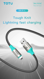 TOTU CB-21-L 15W USB A to Lightning Braided Cable | Aluminum Alloy | Fast Charge Data Transfer 1.2M
