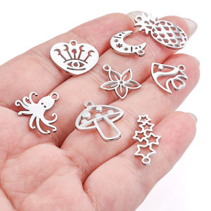 Polished Stainless Steel Pineapple Pendant Mushroom Charms Jewelry diy Star Moon Tag Octopus Pendant