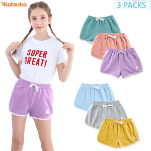 Rolanko 3Pcs Girls Sports Shorts Cotton Summer Contrast Binding Short Pants Kids Bike Running Dancing Gym Beach Shorts 3-14 Years