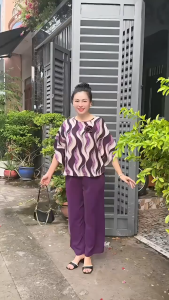 Bộ trυng niên lụa Mango cao cấp Quần dài phom dơi thoải mái thiết kế sang tặng kèm hoa cài