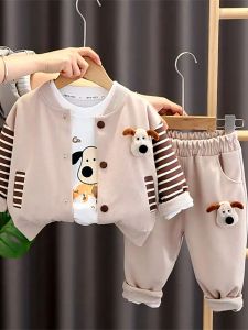 Casual Striped Childrens Clothing Set for Boys Long Sleeve Spring Autumn New Style Three-piece Suit Baby Outfit Trendy Swimwear