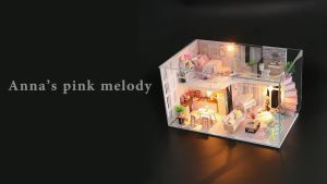 Emerie Yara DIY Miniature Dollhouse: Annas Pink Melody with Dust Cover, LED Lights & Music Box