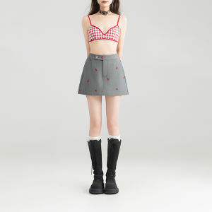 กางเกงขายาวทรงหลวมเอวสูงพิมพ์ลายดอกไม้สีเทา กระโปรงสั้น ทรงหลวม กางเกงขายาว แฟชั่นฤดูใบไม้ร่วง 2025 สำหรับผู้หญิง อายุ 18-24 ปี