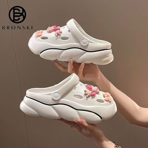 BRONSKI Flat Sandals for women with removable cartoon piglet decorations soft thick-soled slippers