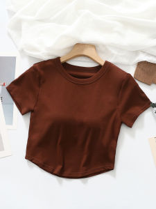 Simple Style Modal Cotton Halter Neck Short Sleeve T-Shirt with Chest Pad Integrated Cup Half Sleeve Summer Outerwear for Women