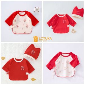 [KÈM MŨ] Áo sơ sinh bé trai bé gái áo thu đông chất thun dài tay buộc dây có cúc bấm cho bé 3-12kg