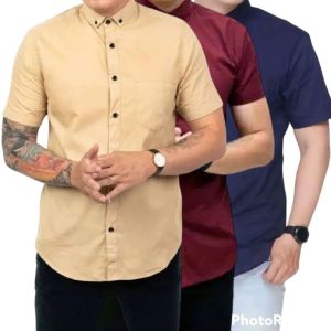 PAKET HEMAT 3 PCS KEMEJA POLOS PRIA LENGAN PENDEK