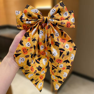 1/2/4pcs fashionable and quirky Halloween printed bow hair clip ghost bat skull element print Halloween essential hair accessory