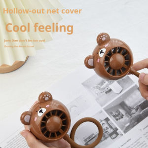 YASE USB หมีฟองครีมหมี Nerd พัดลมคล้องคอแบบพกติดตัวชาร์จได้พัดลมชาร์จไฟได้ดิจิตอลการ์ตูนสำนักงาน