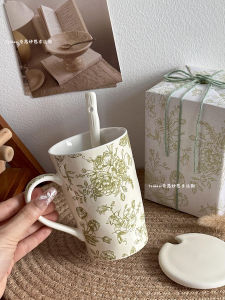 Cốc Gốm Sứ Tráng Men Trang Trí Hoa Có Nắp Và Thìa Cốc Đựng Nước Cho Văn Phòng Và Gia Đình Quà Tặng Sinh Nhật Sang Trọng