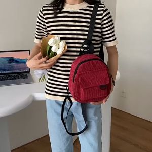 LQNLQ Women Casual Small Haversack Corduroy Mini Backpack Student Bookbags Traveling Backpacks Solid Color