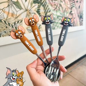 Cartoon Cat And Mouse Stainless Steel 304 Cutlery Set Food Grade Spoon Fork Chopsticks for Children Eating Utensils Set