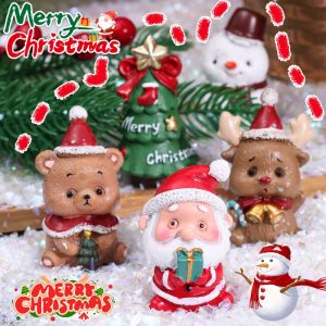 6CM Christmas Series Craft Resin Party Creative Mini Xtmas Tree Santa Snowman Figurines Cute Gift Home Decoration Supplies