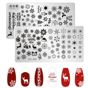 Christmas Nails Stamping Plates Snowflakes Elk New Year Letters Template Xmas Light Ball Gift Design Stamp Printing Stencil Tool